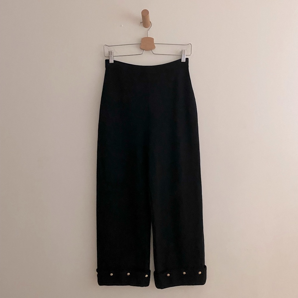 Vintage St John knit pants with gold detail on cuffs